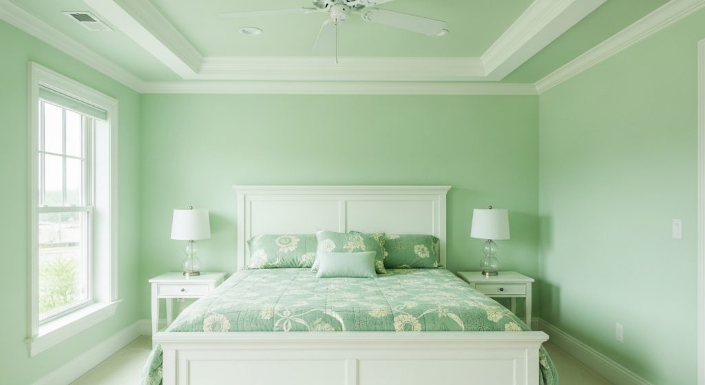 Light Green Bedroom Walls and Ceiling