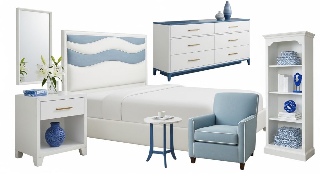 Furniture Ideas for a White and Blue Bedroom